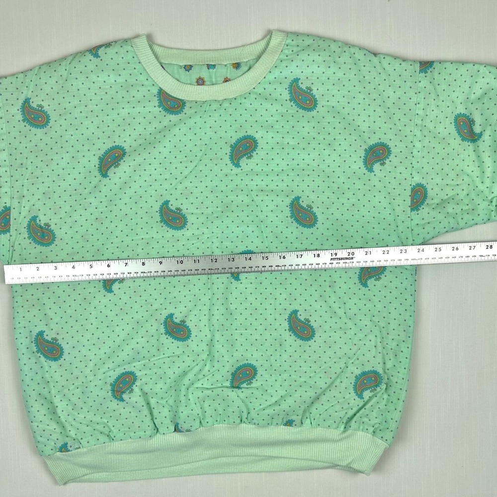 Vintage Reversible Quilted Pullover Top Mint Green Paisley Polka Dot Floral - Picture 7 of 8